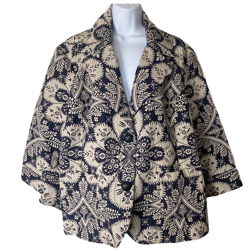 Caslon Womans Quilted Blazer Jacket Sz 24W Floral Boho Artsy Western Abstract
